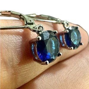 Sapphire Earrings Sterling Silver 925 Leverback Earrings Dangle lab-created